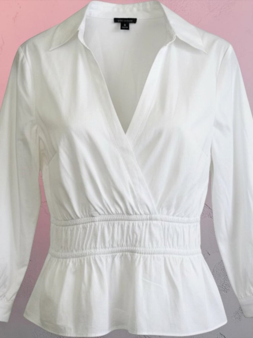 Ann Taylor Cottagecore White Smocked Waist Wrap Peplum Blouse XS